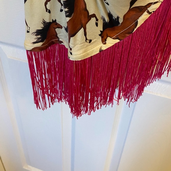 Kilo BRAVA Horse Print Satin Fringed Midi Slip Dress or Nightgown - Picture 5 of 7